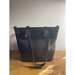 Dooney and Bourke, Black Perforated Leather Shoulder Bag w Gold Hardware